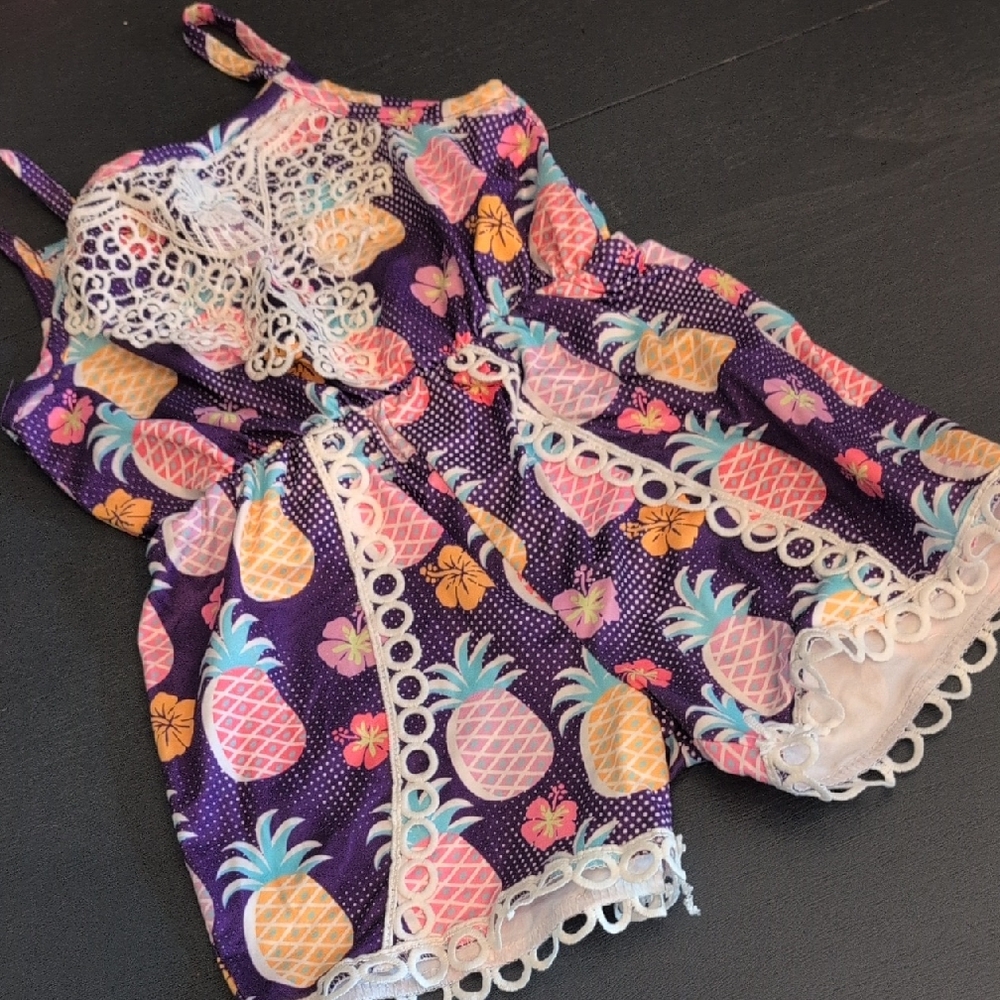 Colorful Pineapple Print Kids Romper